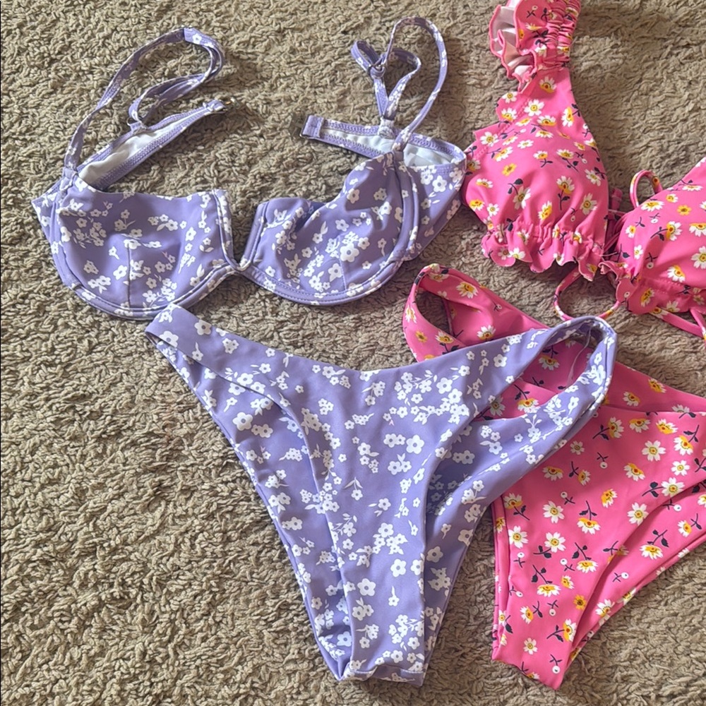 Two Cheap Bikini Sets - Purple and Pink
